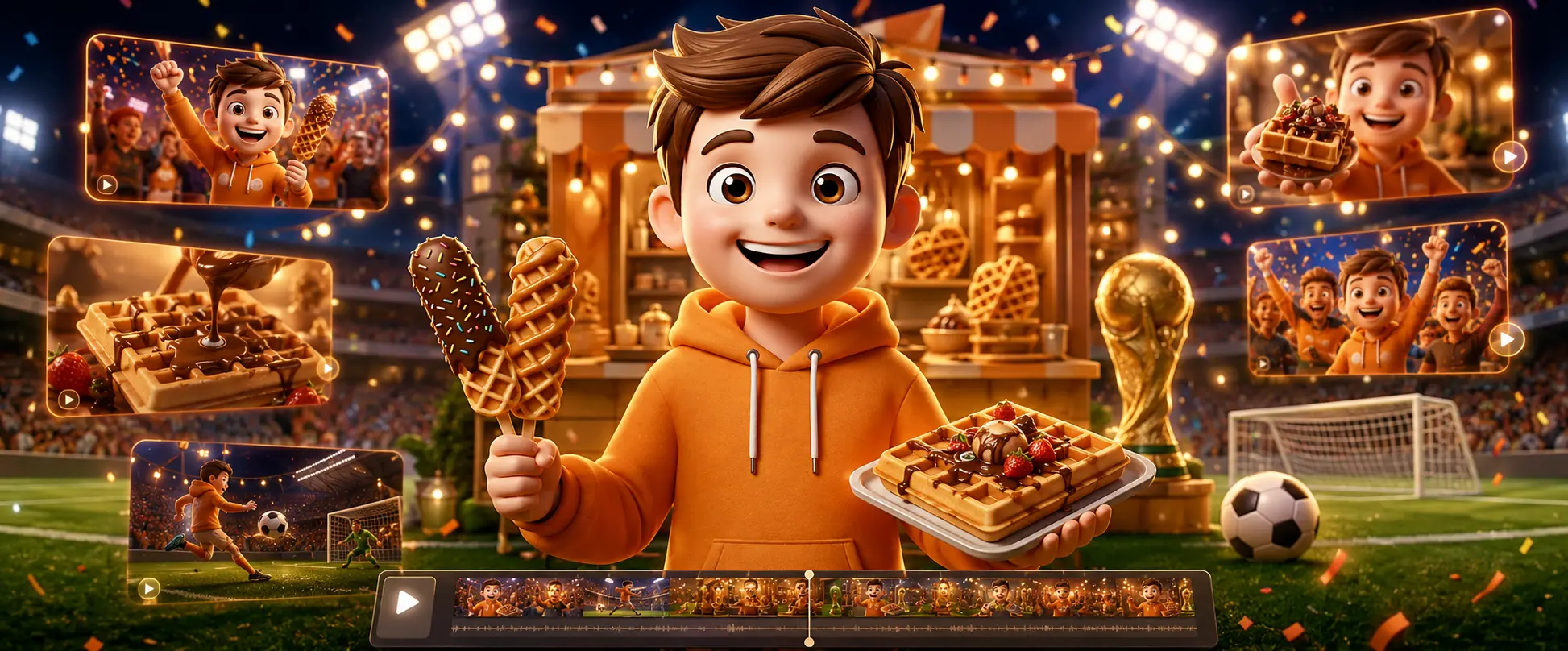 Animated football-themed advertising campaign for WaffleWay